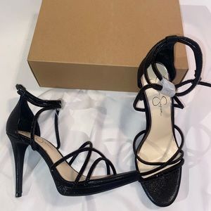 Jessica Simpson Jaeya black shimmer sand heels